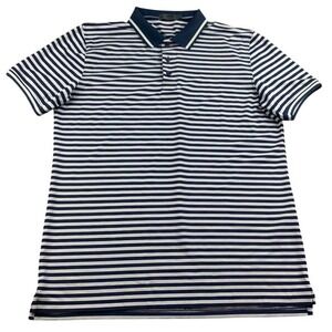 G/FORE Golf Polo Shirt Men L Navy White Stripe Slim Fit Short Sleeve Tech Jersey